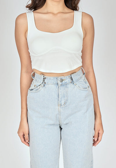 Kepler White Square Neck Lined Underbust Sleeveless Crop Top