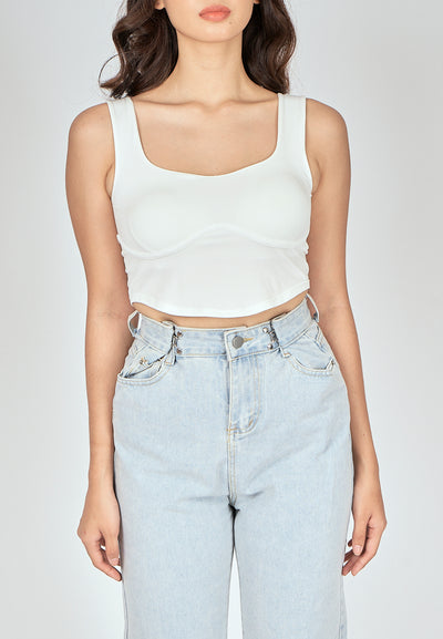 Kepler White Square Neck Lined Underbust Sleeveless Crop Top