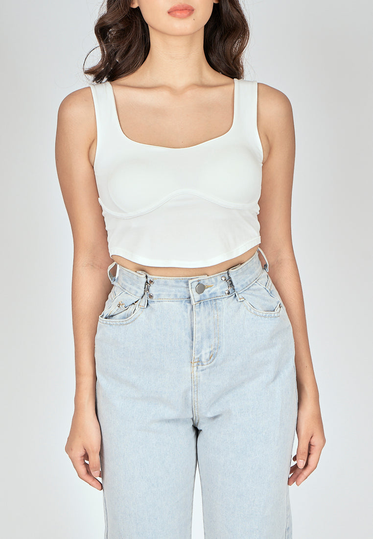 Kepler White Square Neck Lined Underbust Sleeveless Crop Top