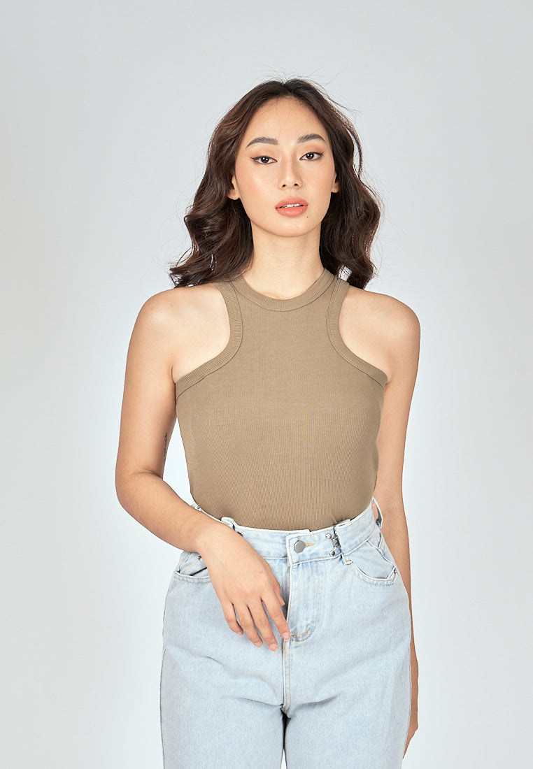 Grant Green Knitted Padded Crew Neck Sleeveless Tank Top