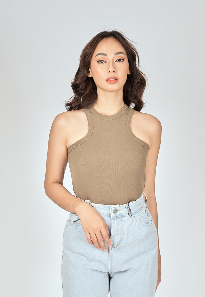 Grant Green Knitted Padded Crew Neck Sleeveless Tank Top