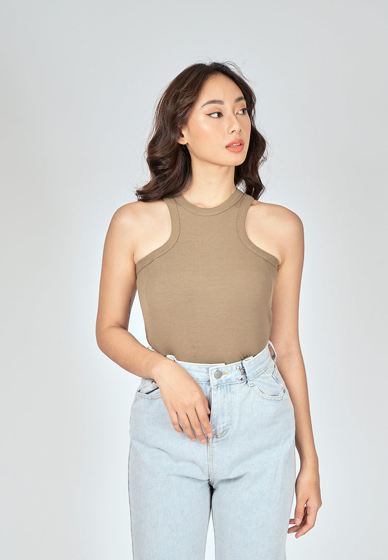 Grant Green Knitted Padded Crew Neck Sleeveless Tank Top