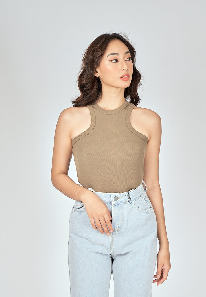 Grant Green Knitted Padded Crew Neck Sleeveless Tank Top