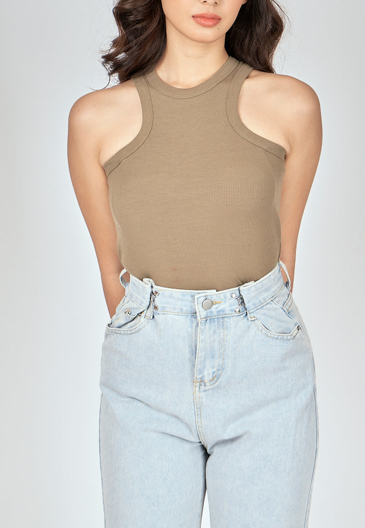 Grant Green Knitted Padded Crew Neck Sleeveless Tank Top