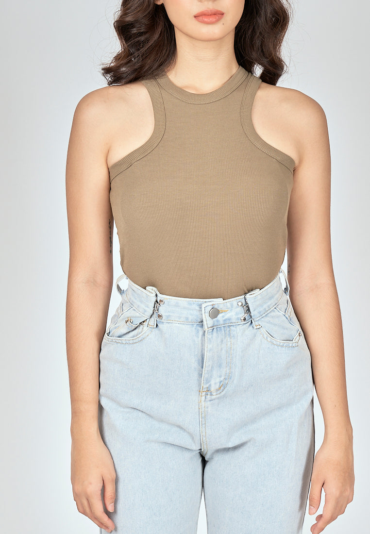 Grant Green Knitted Padded Crew Neck Sleeveless Tank Top