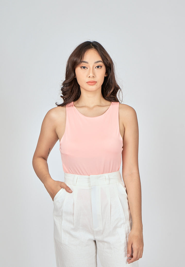 Barba Pink Round Neck Sleeveless Bodysuit