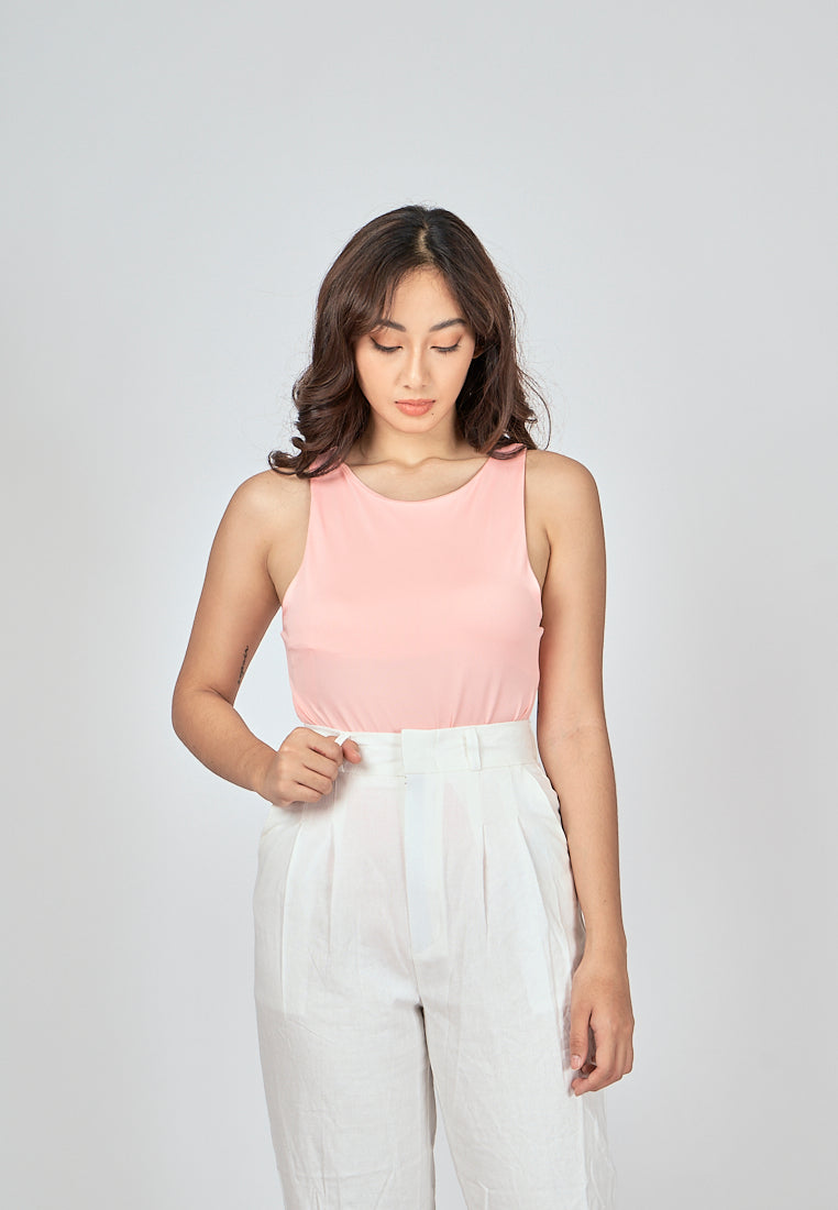 Barba Pink Round Neck Sleeveless Bodysuit