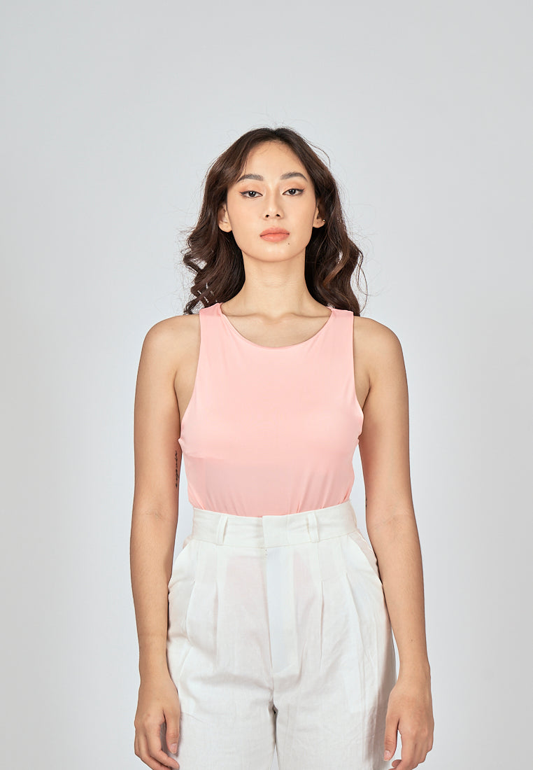 Barba Pink Round Neck Sleeveless Bodysuit