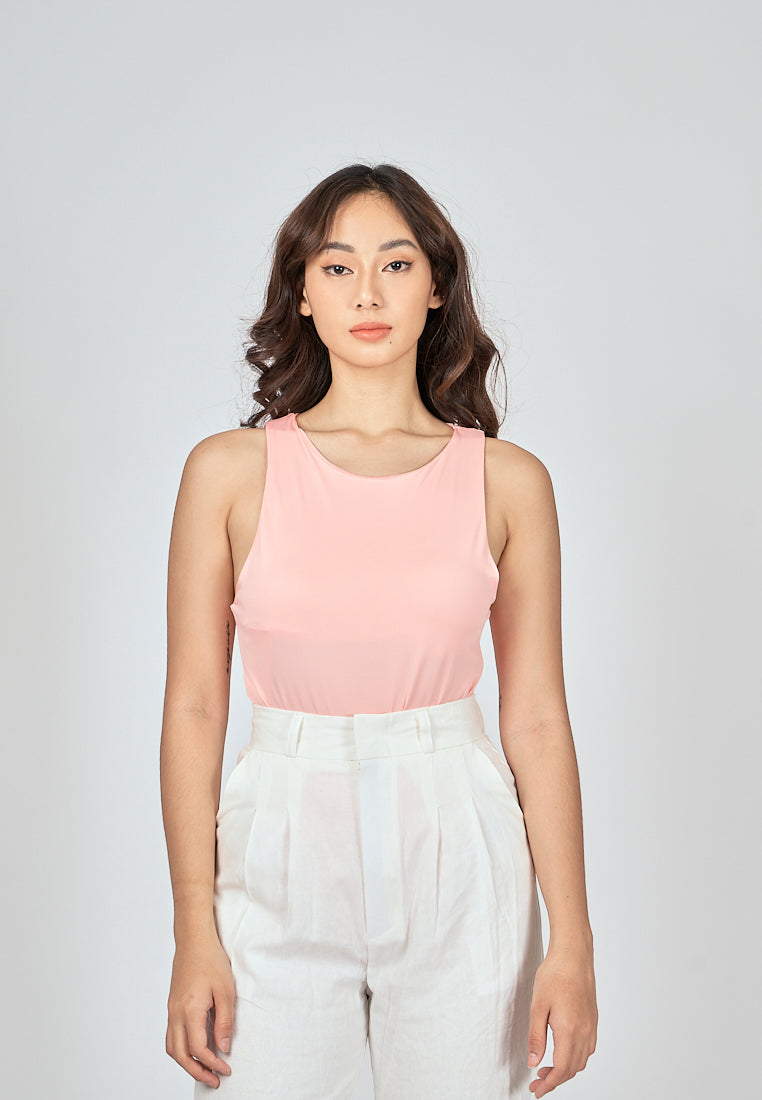 Barba Pink Round Neck Sleeveless Bodysuit