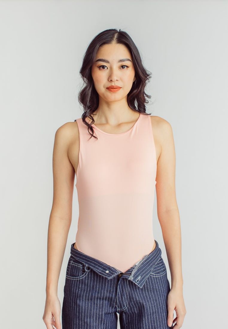 Barba Pink Round Neck Sleeveless Bodysuit