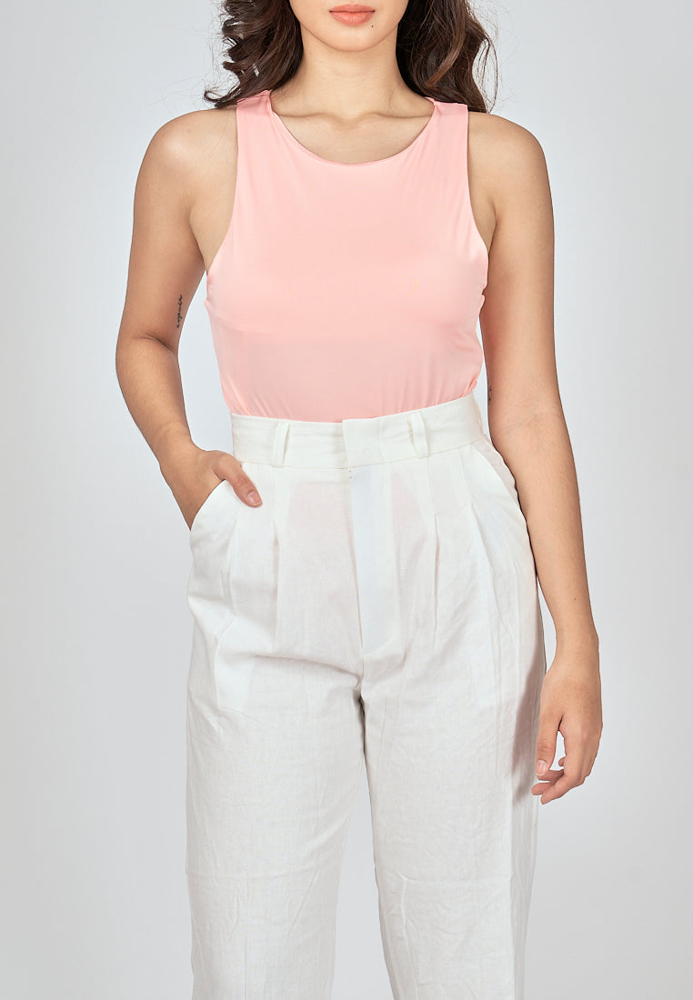 Barba Pink Round Neck Sleeveless Bodysuit