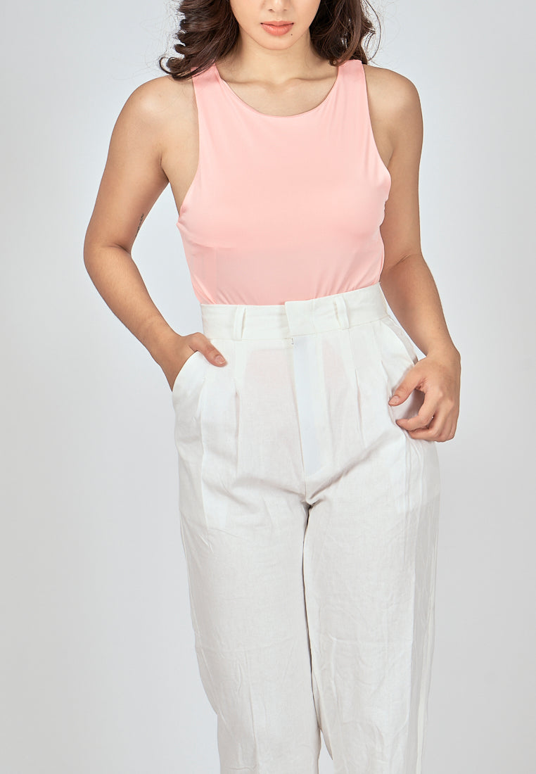 Barba Pink Round Neck Sleeveless Bodysuit
