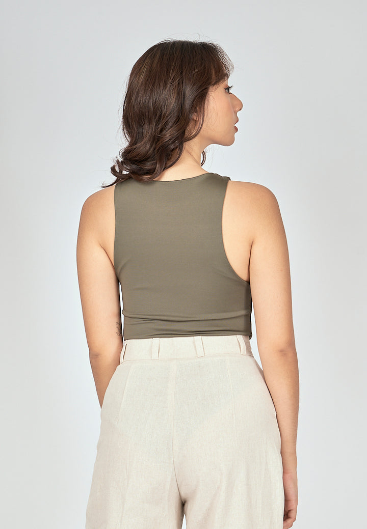Barba Army Green Round Neck Sleeveless Bodysuit