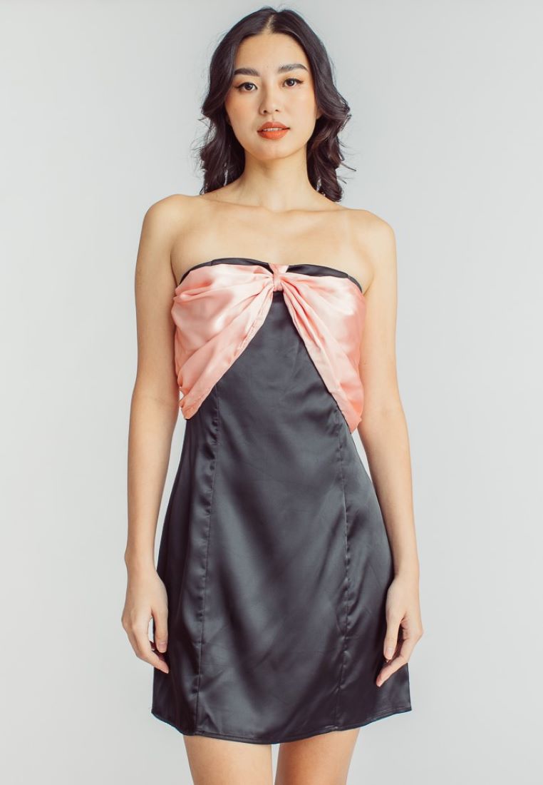 Dilly Black Pink Big Bow Back Zipper Tube Mini Dress