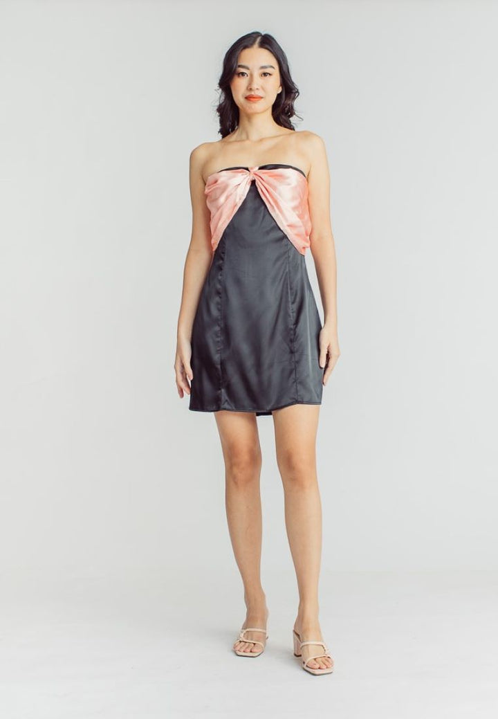 Dilly Black Pink Big Bow Back Zipper Tube Mini Dress