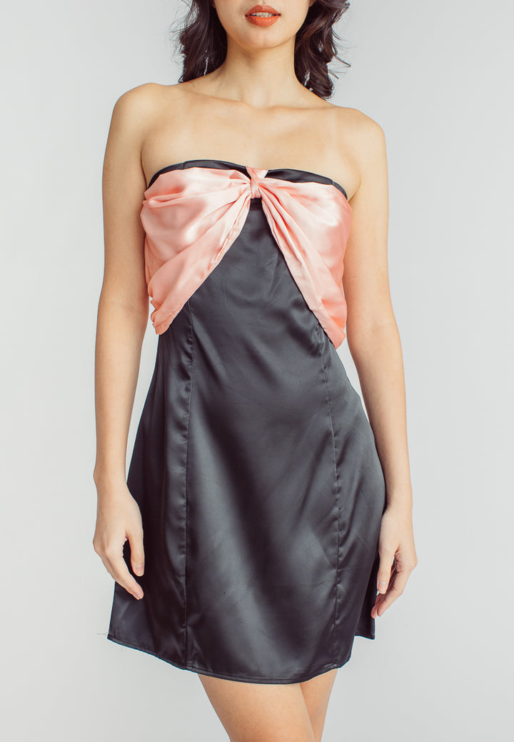 Dilly Black Pink Big Bow Back Zipper Tube Mini Dress