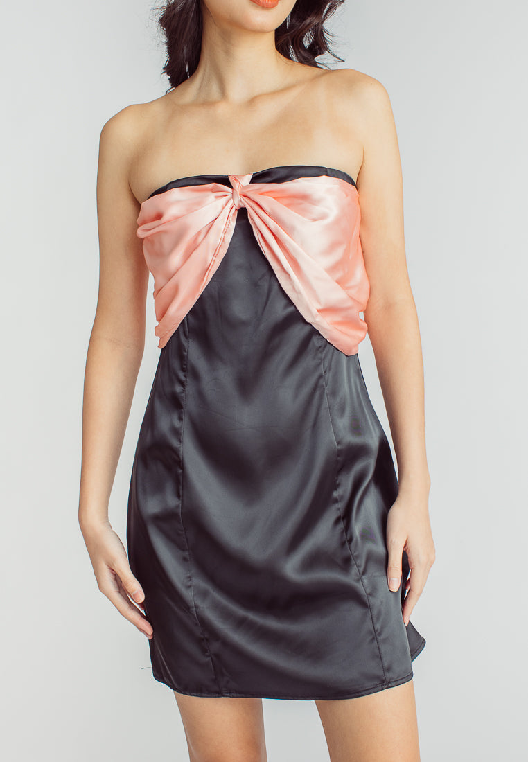 Dilly Black Pink Big Bow Back Zipper Tube Mini Dress