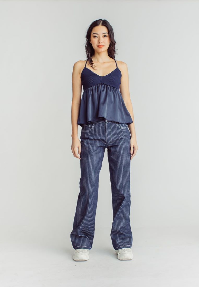 Max Deep Blue Knitted Silk Patchwork Sleeveless Cami Top