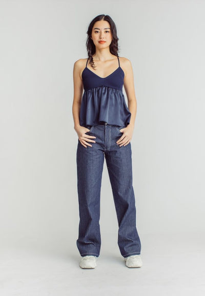 Max Deep Blue Knitted Silk Patchwork Sleeveless Cami Top