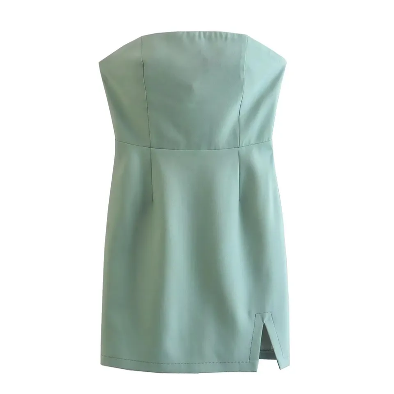 Soyeon Pastel Green Lined Back Zipper Side Front Slit Tube Mini Dress