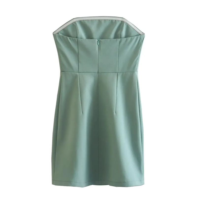 Soyeon Pastel Green Lined Back Zipper Side Front Slit Tube Mini Dress