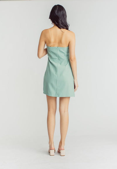 Soyeon Pastel Green Lined Back Zipper Side Front Slit Tube Mini Dress