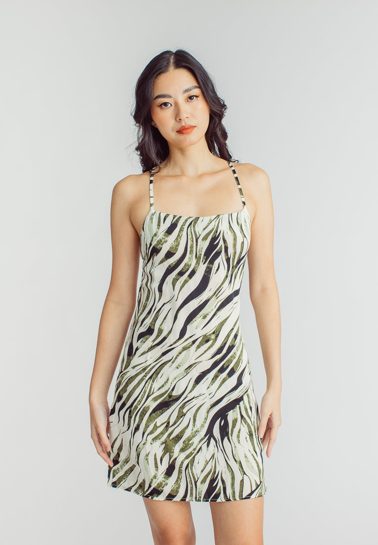 Reese Multicolor Animal Print Sleeveless Criss Cross Back Mini Dress