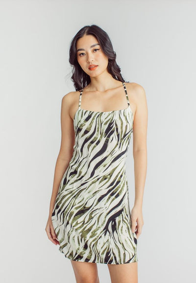 Reese Multicolor Animal Print Sleeveless Criss Cross Back Mini Dress