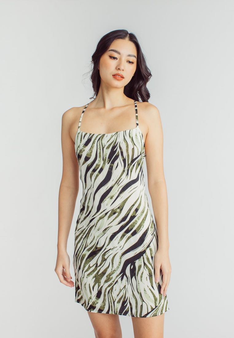Reese Multicolor Animal Print Sleeveless Criss Cross Back Mini Dress