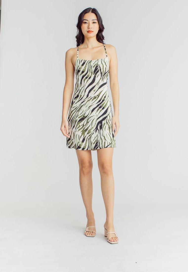 Reese Multicolor Animal Print Sleeveless Criss Cross Back Mini Dress