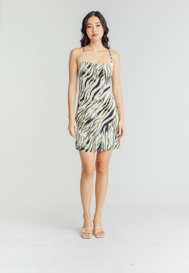 Reese Multicolor Animal Print Sleeveless Criss Cross Back Mini Dress