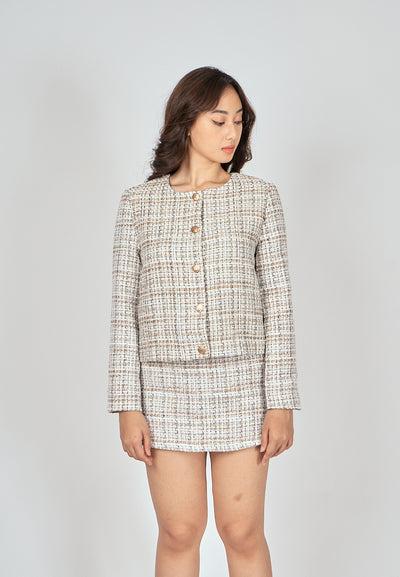 Eddie Beige Tweed Side Zipper Casual Skort