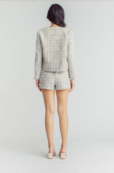 Eddie Beige Tweed Side Zipper Casual Skort
