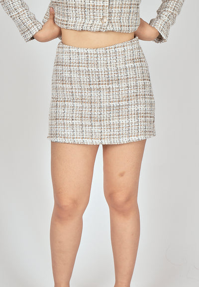 Eddie Beige Tweed Side Zipper Casual Skort