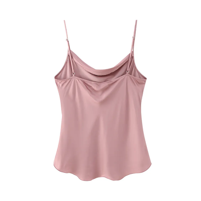 Chu Pink Silk Cowl Neck Sleeveless Basic Cami Top