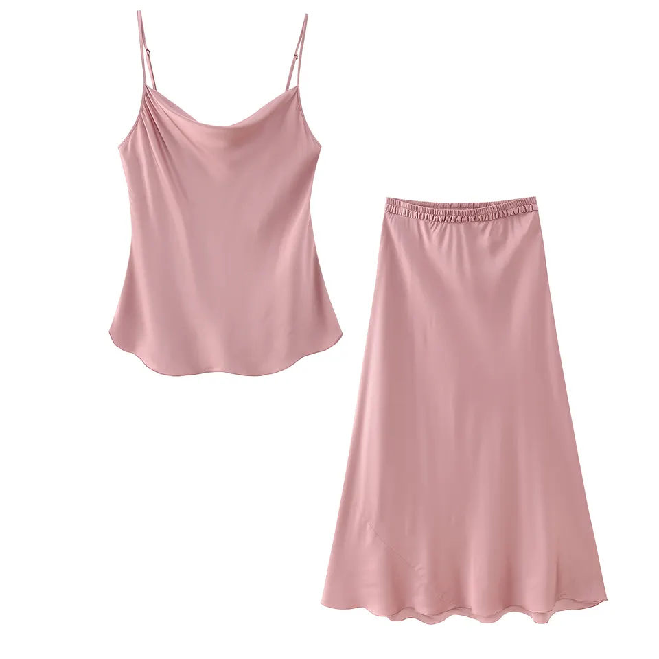 Chu Pink Silk Cowl Neck Sleeveless Basic Cami Top