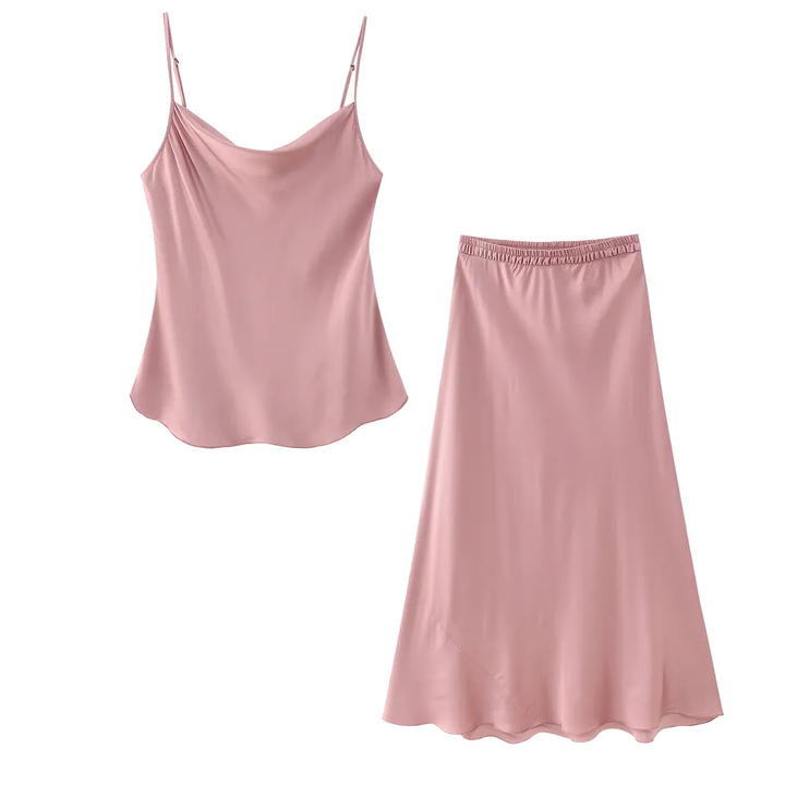 Chu Pink Silk Cowl Neck Sleeveless Basic Cami Top
