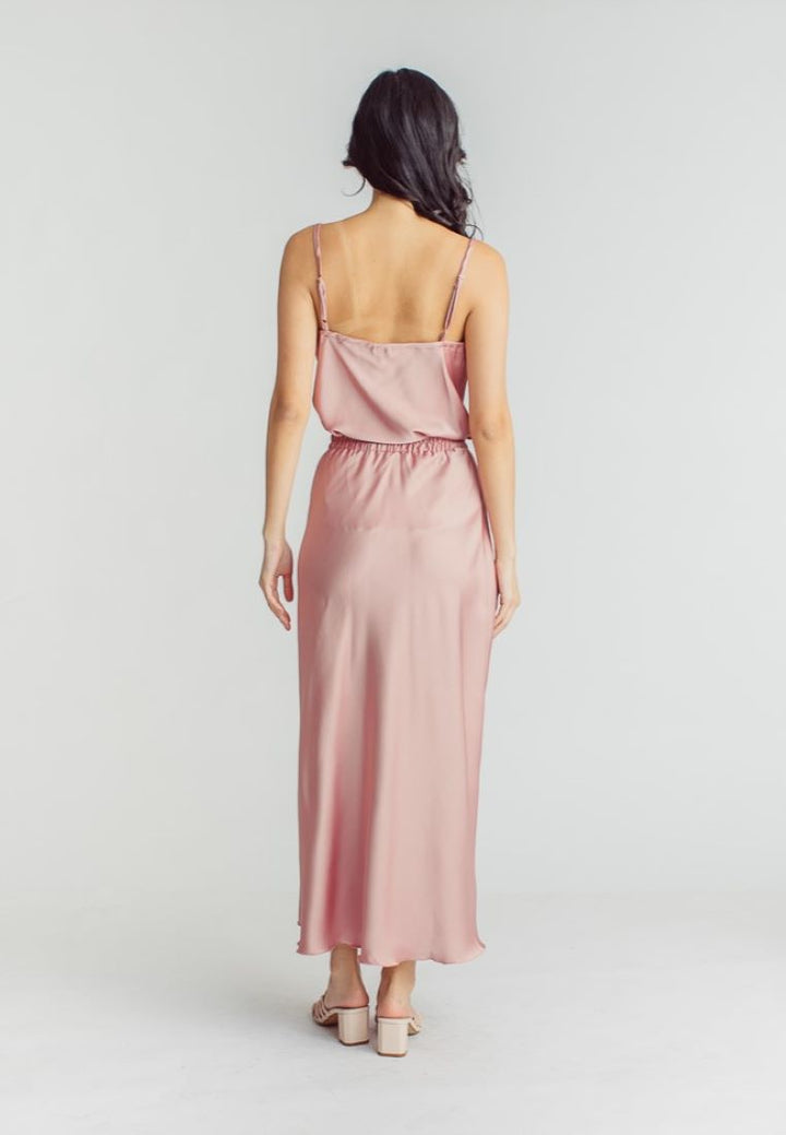 Chu Pink Silk Cowl Neck Sleeveless Basic Cami Top