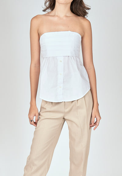 Jinni White Pleated Button Details Side Zipper Tube Top
