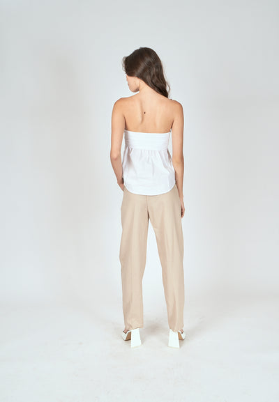 Jinni White Pleated Button Details Side Zipper Tube Top