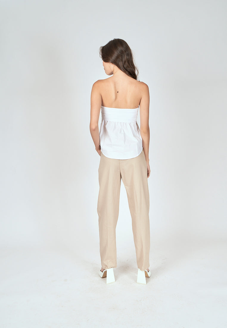 Jinni White Pleated Button Details Side Zipper Tube Top