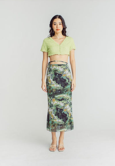 Kenah Multicolor Camo Print String Belt Midi Skirt