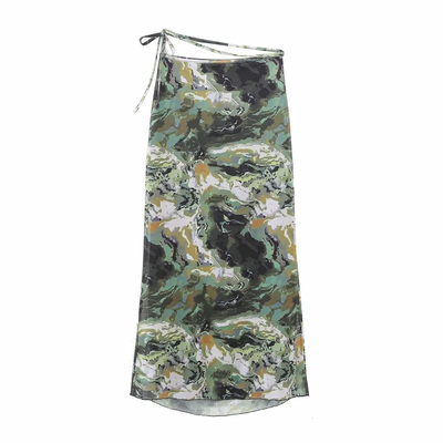 Kenah Multicolor Camo Print String Belt Midi Skirt