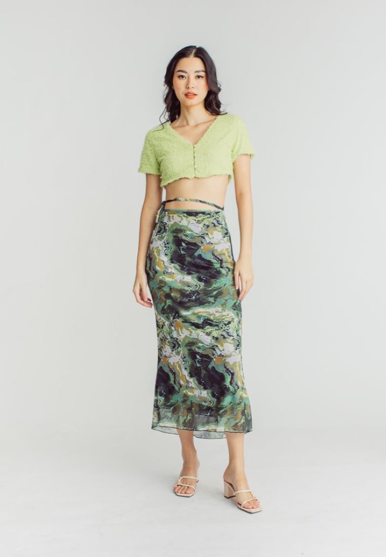 Kenah Multicolor Camo Print String Belt Midi Skirt