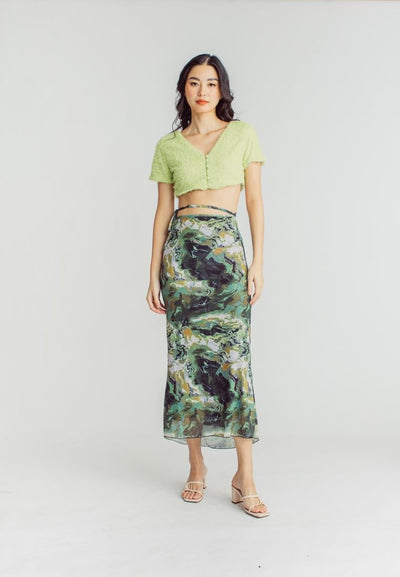 Kenah Multicolor Camo Print String Belt Midi Skirt