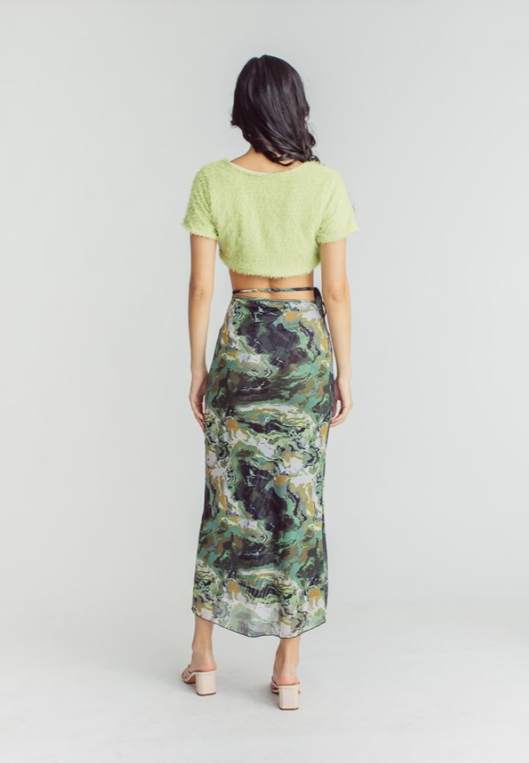 Kenah Multicolor Camo Print String Belt Midi Skirt