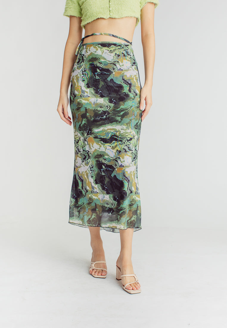 Kenah Multicolor Camo Print String Belt Midi Skirt
