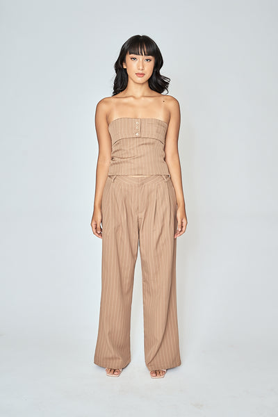 Drake Khaki Stripes Zipper Fly Pleated Wide Leg Pants