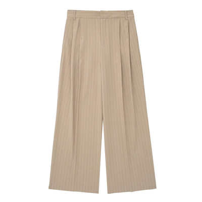Drake Khaki Stripes Zipper Fly Pleated Wide Leg Pants