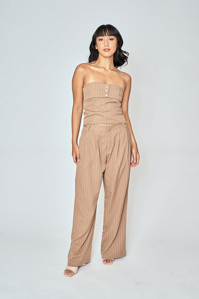 Drake Khaki Stripes Zipper Fly Pleated Wide Leg Pants
